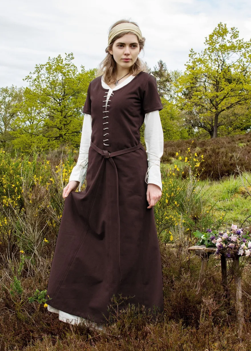 Kurzärmelige Cotehardie Ava, Mittelalterkleid, braun