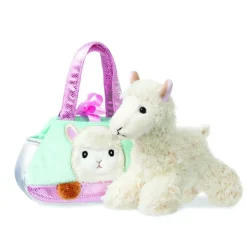 1 Kuscheltier in Handtasche, Katze, Pferd, Einhorn, Alpaka, 18 cm, Plüschtier Tasche