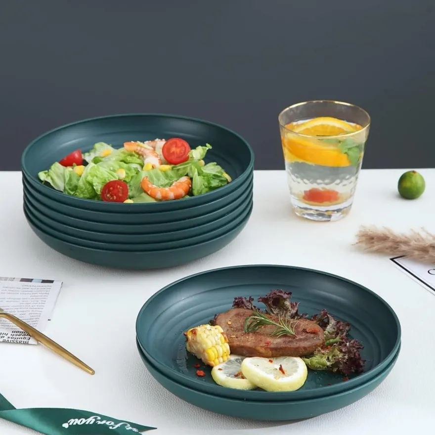 Kyraton 8er Set 23cm Dunkelgrün Kunststoff Teller Speise-/Pasta-/Knödel-Schüssel