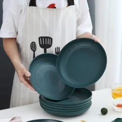 Kyraton 8er Set 23cm Dunkelgrün Kunststoff Teller Speise-/Pasta-/Knödel-Schüssel