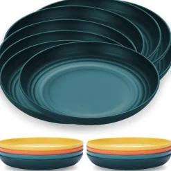 Kyraton 8er Set 23cm Dunkelgrün Kunststoff Teller Speise-/Pasta-/Knödel-Schüssel