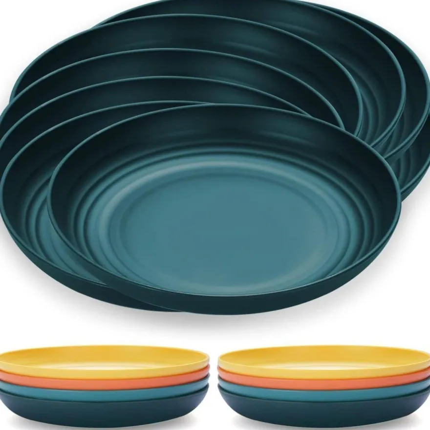 Kyraton 8er Set 23cm Dunkelgrün Kunststoff Teller Speise-/Pasta-/Knödel-Schüssel