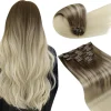 LaaVoo Clip in Extensions Echthaar 60cm 120g Braun Balayage Hellbraun Hellblond