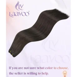 LaaVoo Echthaar Extensions Mokka Braun Sew in Weft Tressen Glatt 40cm 100g #1C