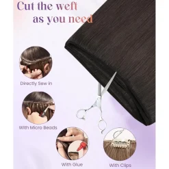 LaaVoo Echthaar Extensions Mokka Braun Sew in Weft Tressen Glatt 40cm 100g #1C