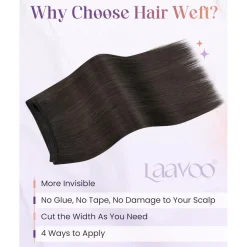 LaaVoo Echthaar Extensions Mokka Braun Sew in Weft Tressen Glatt 40cm 100g #1C