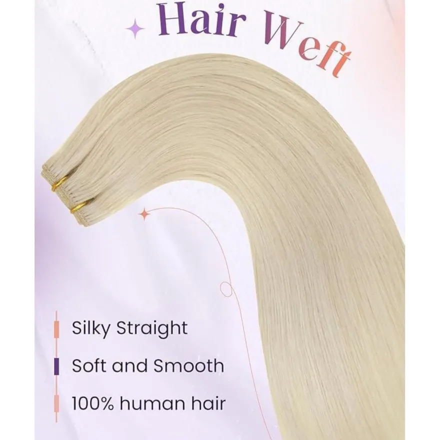 LaaVoo Echthaar Tressen zum Einnähen Blond Remy Extensions 60cm 100g - Bleiche