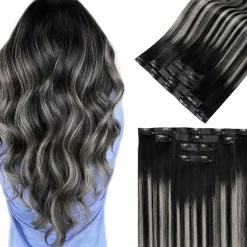 LaaVoo Invisible Clip-in Extensions Echthaar Balayage Schwarz Glatt 40cm 80g
