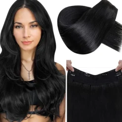 LaaVoo Invisible Secret Wire Extensions Echthaar Schwarz #1 Fish Line Hair