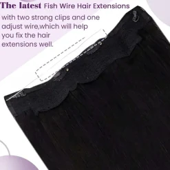 LaaVoo Invisible Secret Wire Extensions Echthaar Schwarz #1 Fish Line Hair