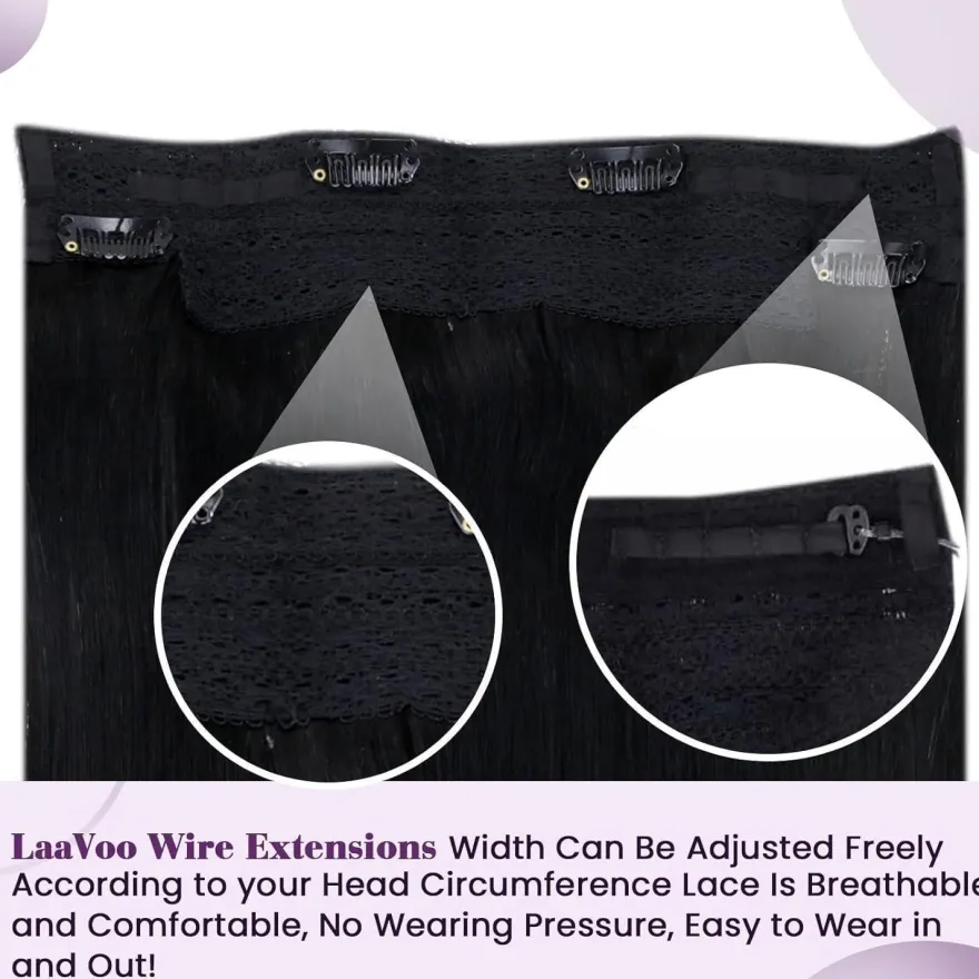 LaaVoo Invisible Secret Wire Extensions Echthaar Schwarz #1 Fish Line Hair