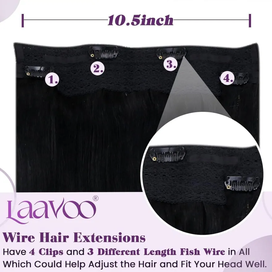 LaaVoo Invisible Secret Wire Extensions Echthaar Schwarz #1 Fish Line Hair