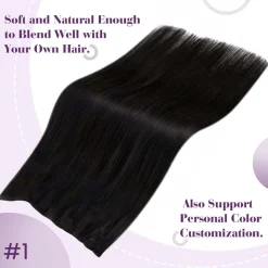 LaaVoo Invisible Secret Wire Extensions Echthaar Schwarz #1 Fish Line Hair