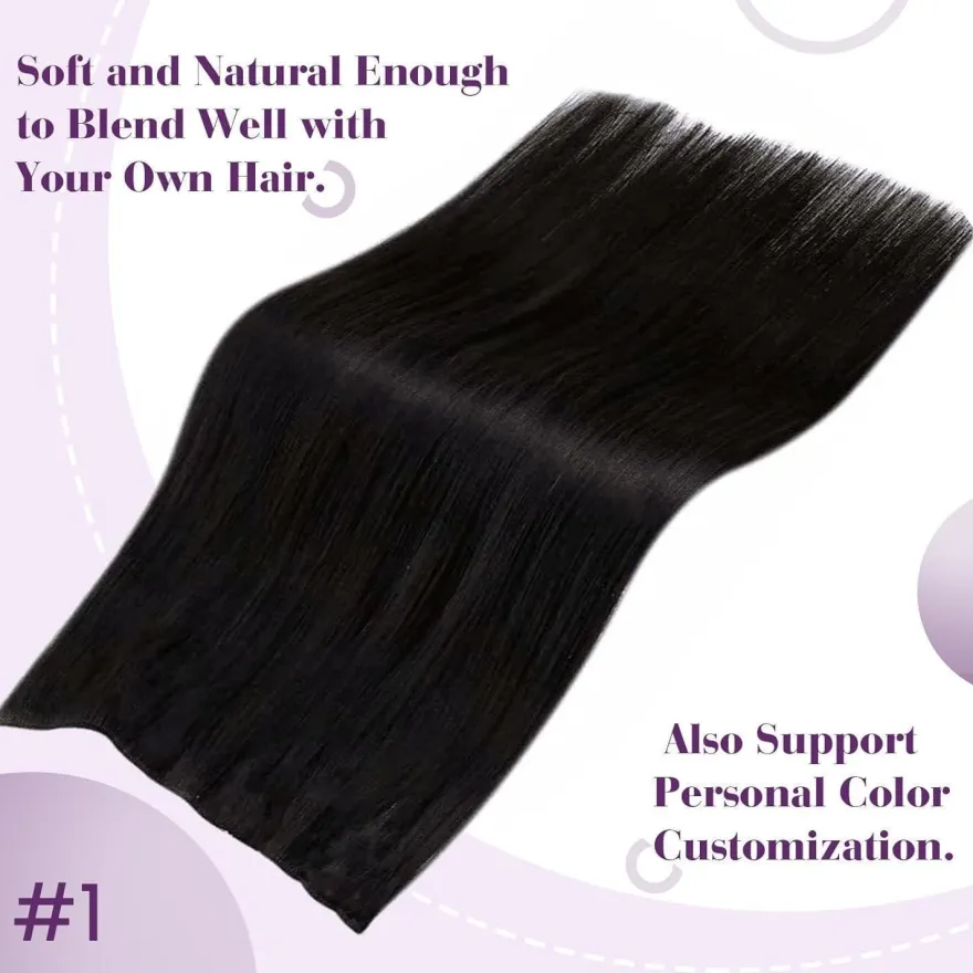 LaaVoo Invisible Secret Wire Extensions Echthaar Schwarz #1 Fish Line Hair