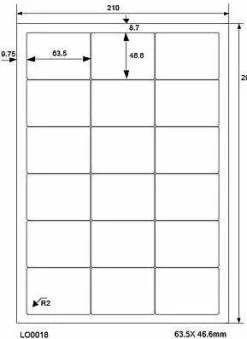 LabelOcean LO-0018-70-100, 1800 Etiketten, 63,5x46,6 mm, 100 Blatt DIN A4, 70g/ qm