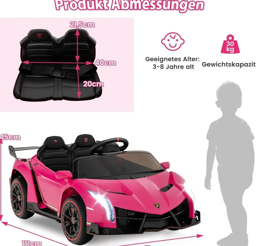 Lamborghini Elektroauto für Kinder, Kinderfahrzeug mit 2,4-G Fernbedienung& Hupe