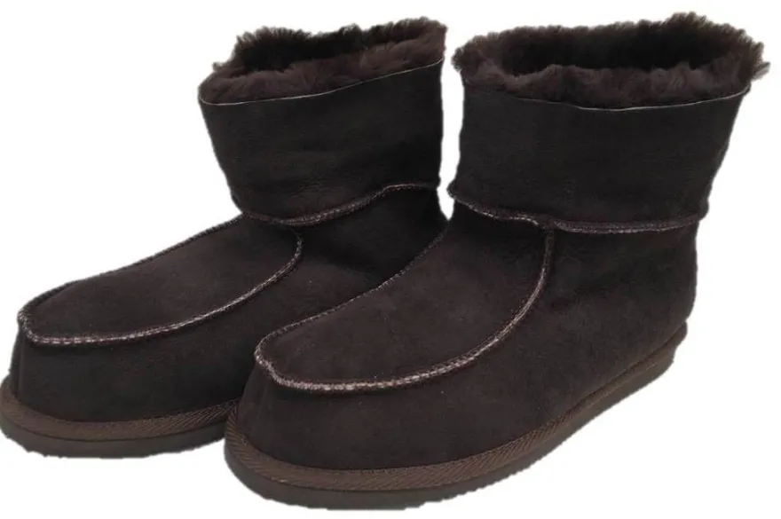 Lammfell Leder Hüttenschuhe Mokassin Hausschuhe Pantoffeln Fell braun Gr. 42-47
