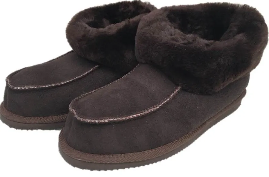 Lammfell Leder Hüttenschuhe Mokassin Hausschuhe Pantoffeln Fell braun Gr. 42-47
