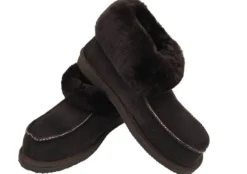 Lammfell Leder Hüttenschuhe Mokassin Hausschuhe Pantoffeln Fell braun Gr. 42-47