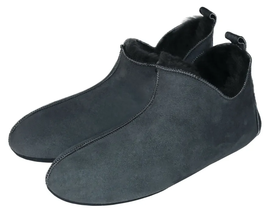 Lammfell Leder Mokassin Hausschuhe Pantoffeln Hüttenschuhe Slipper Gr.36-47 Grau