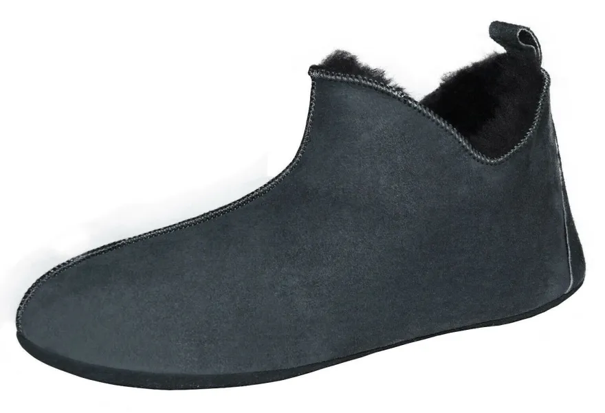 Lammfell Leder Mokassin Hausschuhe Pantoffeln Hüttenschuhe Slipper Gr.36-47 Grau