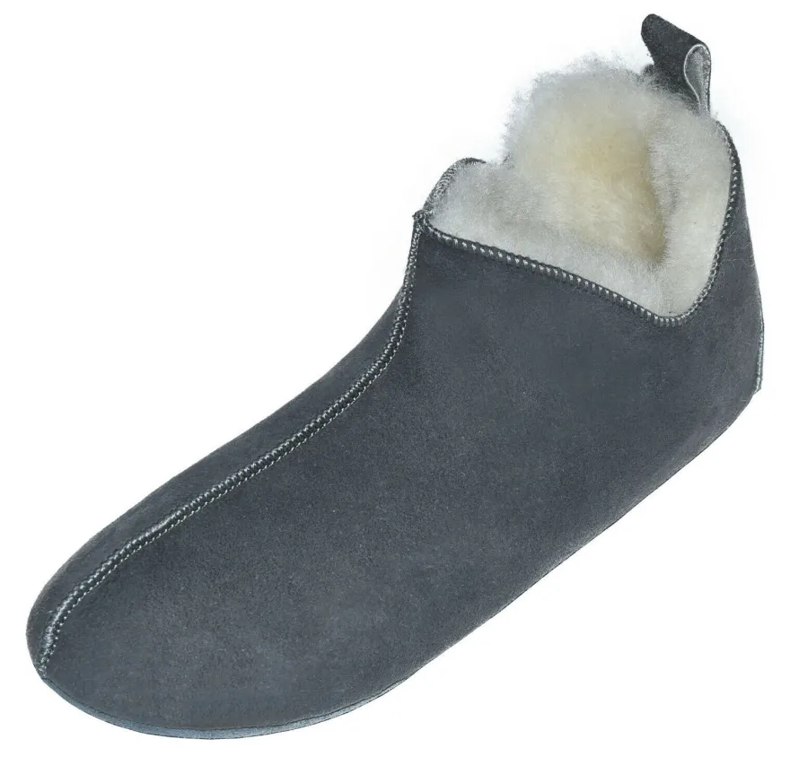 Lammfell Leder Mokassin Hausschuhe Pantoffeln Hüttenschuhe Slipper Gr.36-47 Grau