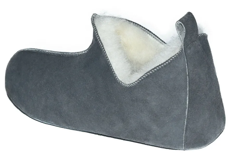 Lammfell Leder Mokassin Hausschuhe Pantoffeln Hüttenschuhe Slipper Gr.36-47 Grau