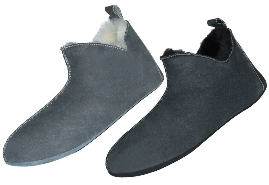 Lammfell Leder Mokassin Hausschuhe Pantoffeln Hüttenschuhe Slipper Gr.36-47 Grau