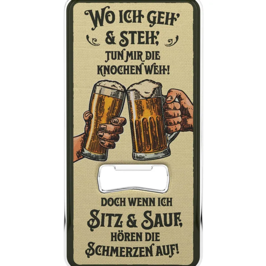 LANOLU Magnet Flaschenöffner Wo ich geh uns steh Knochen weh