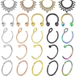Lauritami Fake Septum Nasenring Nase Piercing Edelstahl Kristall 24 Stück