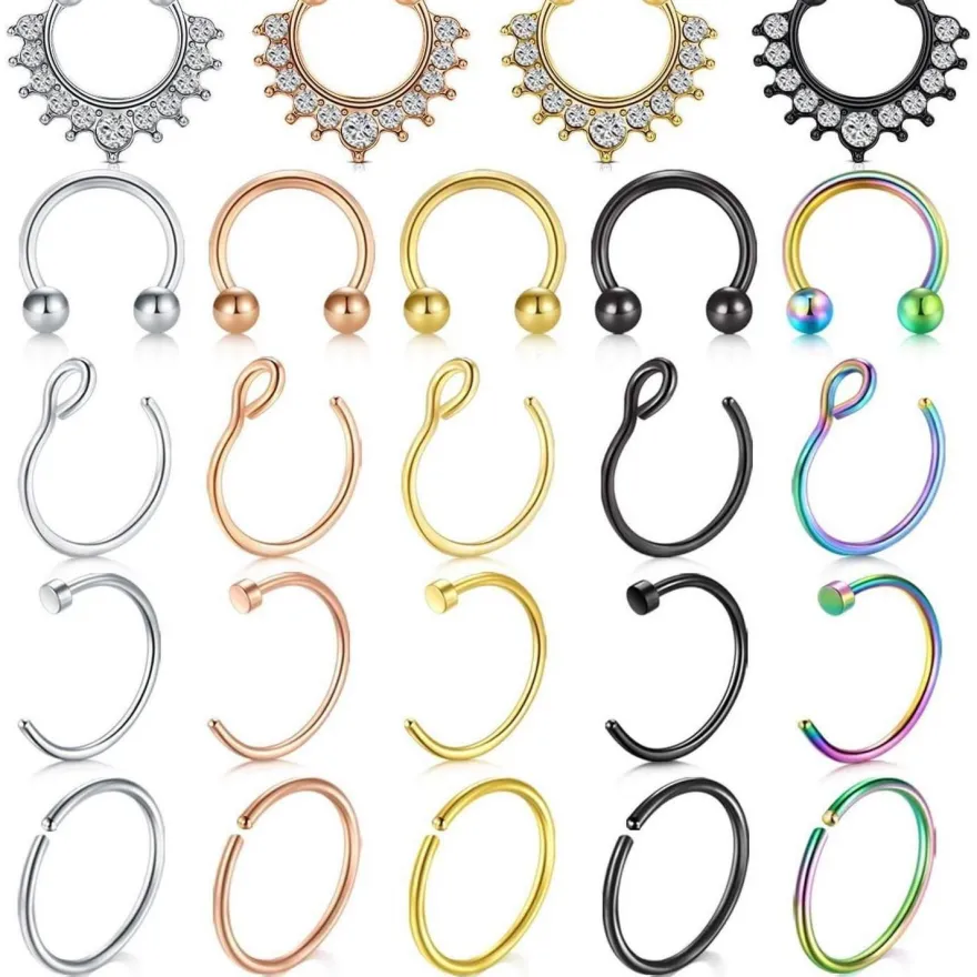 Lauritami Fake Septum Nasenring Nase Piercing Edelstahl Kristall 24 Stück