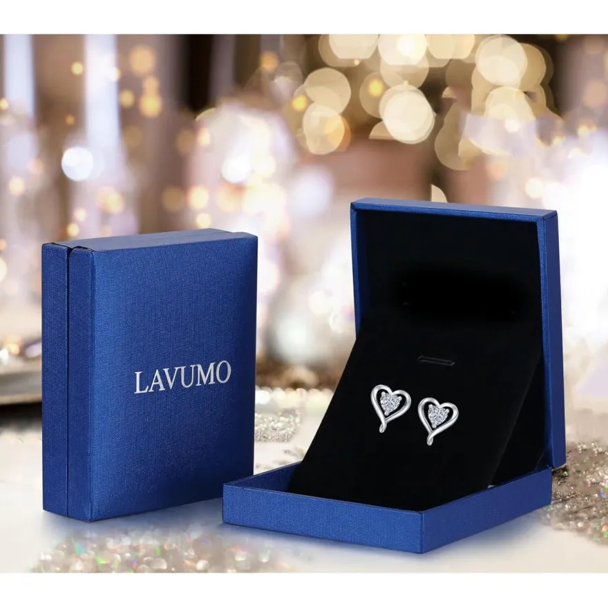 LAVUMO Ohrringe Set 925 Silber Zirkonia Damen Herz Ohrstecker Geschenke
