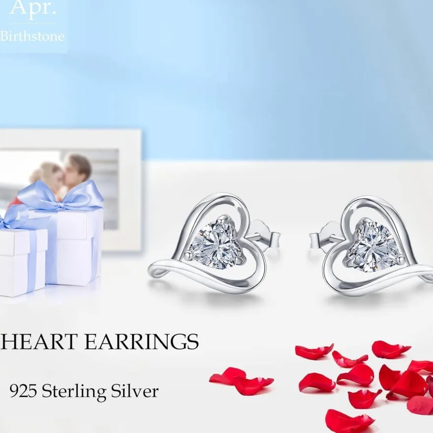 LAVUMO Ohrringe Set 925 Silber Zirkonia Damen Herz Ohrstecker Geschenke