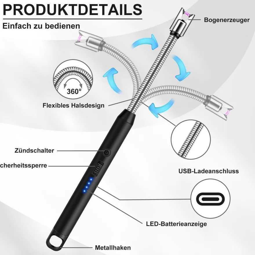 LcFun Stabfeuerzeug USB Elektrisch Lichtbogen Winddicht Camping Feuerwerk