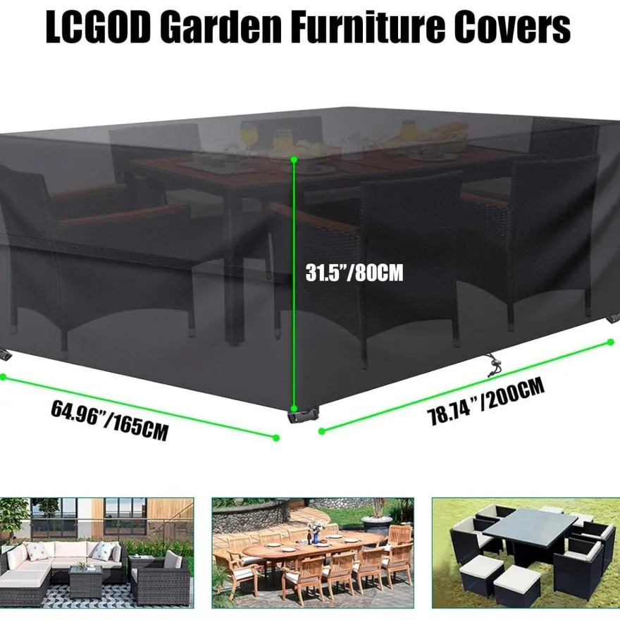 LCGOD Abdeckhaube für Gartenmöbel, Wasserdicht, 600D Oxford, Rechteckig