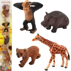 Lean Satz Mini-Figuren Wildtiere Schimpanse Giraffe 6-9Cm 4Stk
