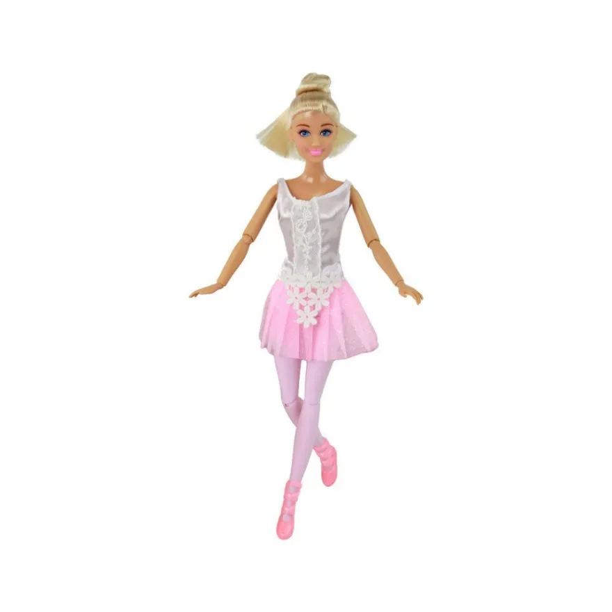 LeanToys Anlily Kinderpuppe Ballerina Tänzerin mit Dutt in rosa Kleid und Statuette