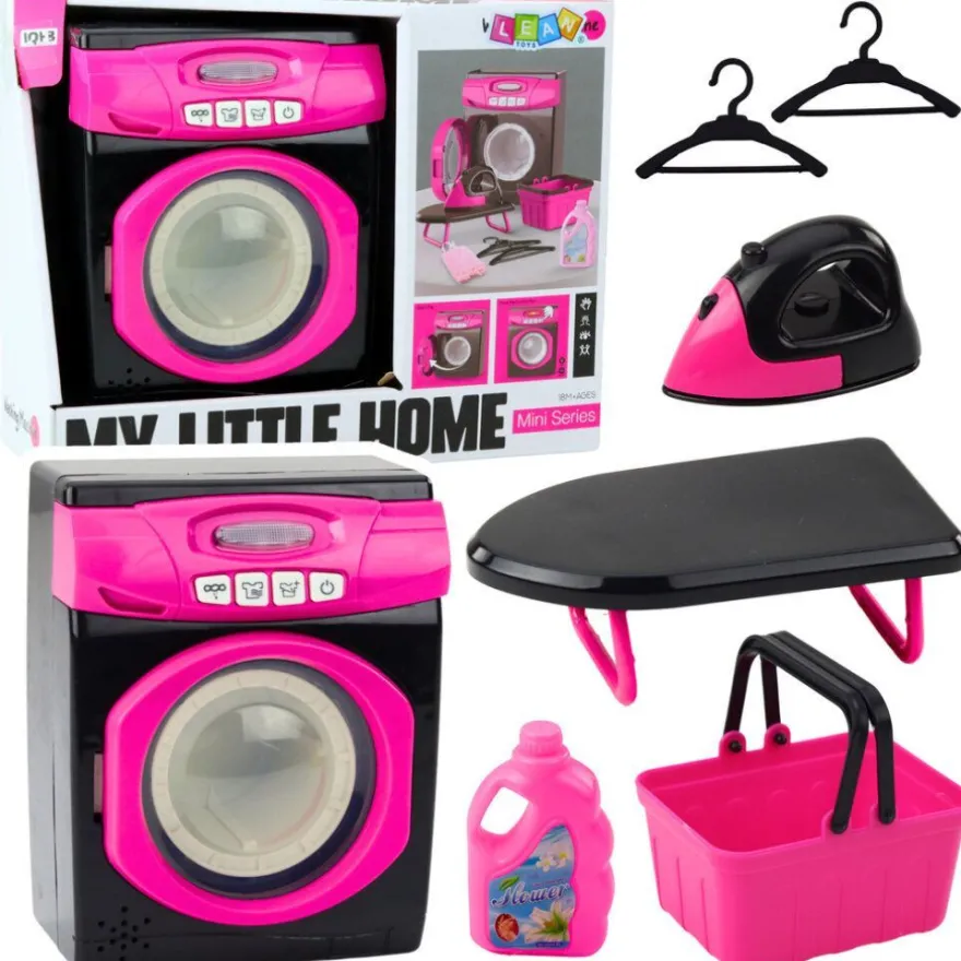 Lean Toys Home Appliances Interaktive Waschmaschine Lichter Töne Zubehör Rosa Schwarz