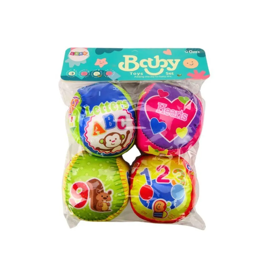 LeanToys Set Weiche Bunte Lernbälle mit Rassel 4 Stück