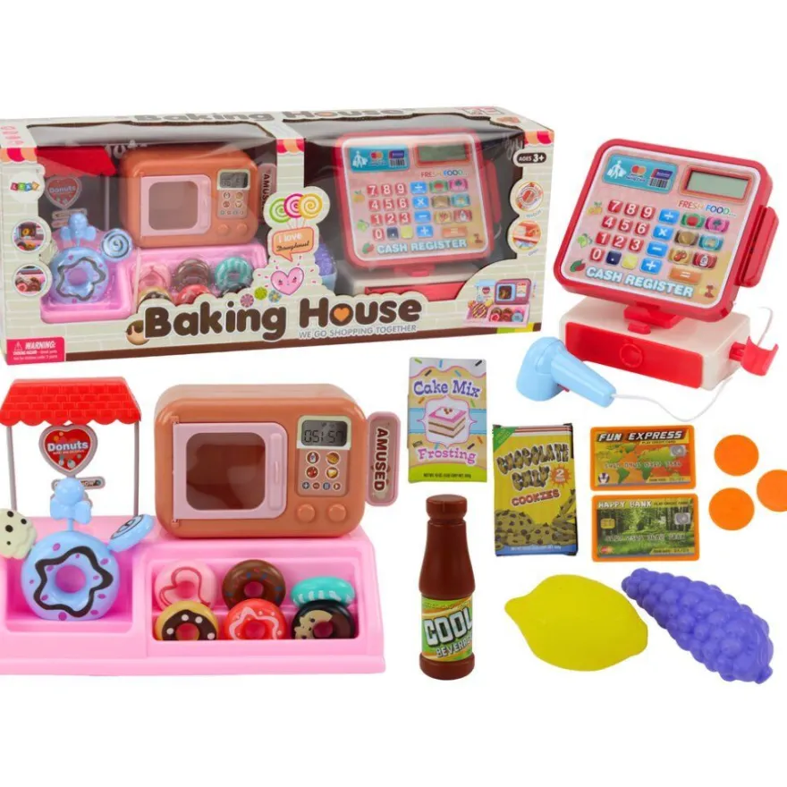 LeanToys Spielset Bäckerei und Süßwarenladen mit Kasse und Mikrowelle