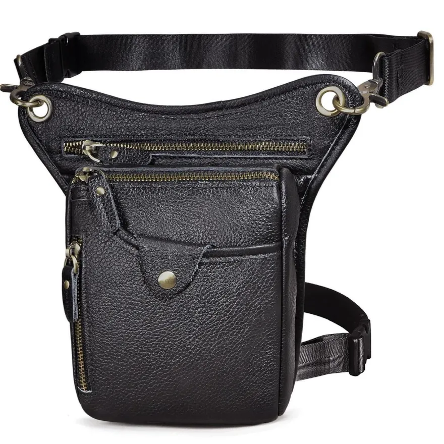 Le'aokuu Herren Echt Leder Beinbeutel Beintasche Oberschenkeltasche für Reisen