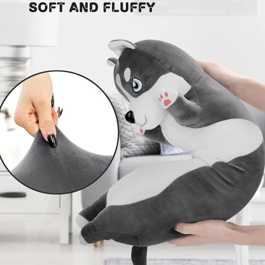 LEcylankEr Husky Kuscheltier 110cm - Weicher Plüschhund als Kissen für Kinder