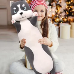 LEcylankEr Husky Kuscheltier 110cm - Weicher Plüschhund als Kissen für Kinder