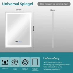 LED Badspiegel Badezimmerspiegel mit Beleuchtung Wandspiegel Beschlagfrei IP44