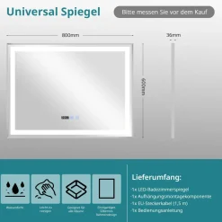 LED Badspiegel Badezimmerspiegel mit Beleuchtung Wandspiegel Beschlagfrei IP44