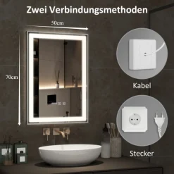 LED Badspiegel Badezimmerspiegel mit Beleuchtung Wandspiegel Beschlagfrei IP44