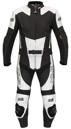 Lederkombi Zweiteiler von XLS schwarz weiß Motorradkombi zweiteilig Gr. 46 - 68