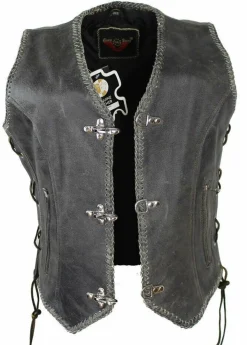 Lederkutte Damen Bikerweste Motorradkutte Lederweste Bon Cracker Braun