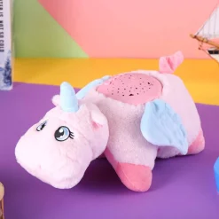 LED Lampe Kuscheltier Einschlafhilfe Einhorn Nachtlicht mit Sternenhimmel und Musik