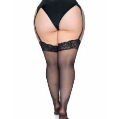 LEG Avenue Hosiery Nylonstrümpfe mit Spitzenabschluss Plus schwarz
